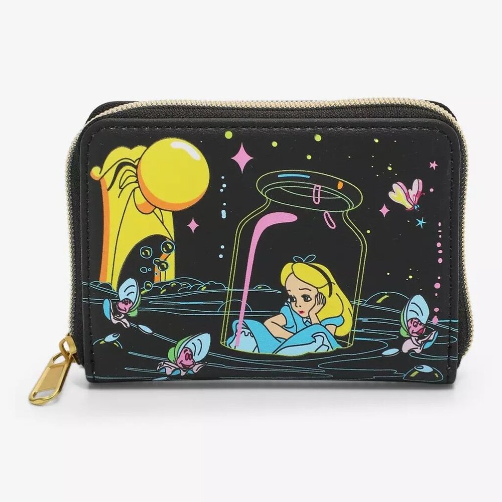 Loungefly Disney Alice In Wonderland Wallet Glow In The Dark Zip Around